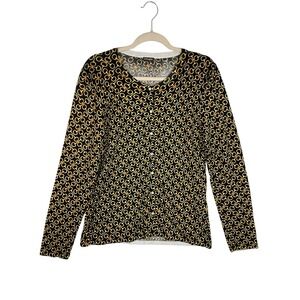 J.McLaughlin Cardigan Womens Long Sleeve Black Gold Equestrian‎ Horse Bit Print